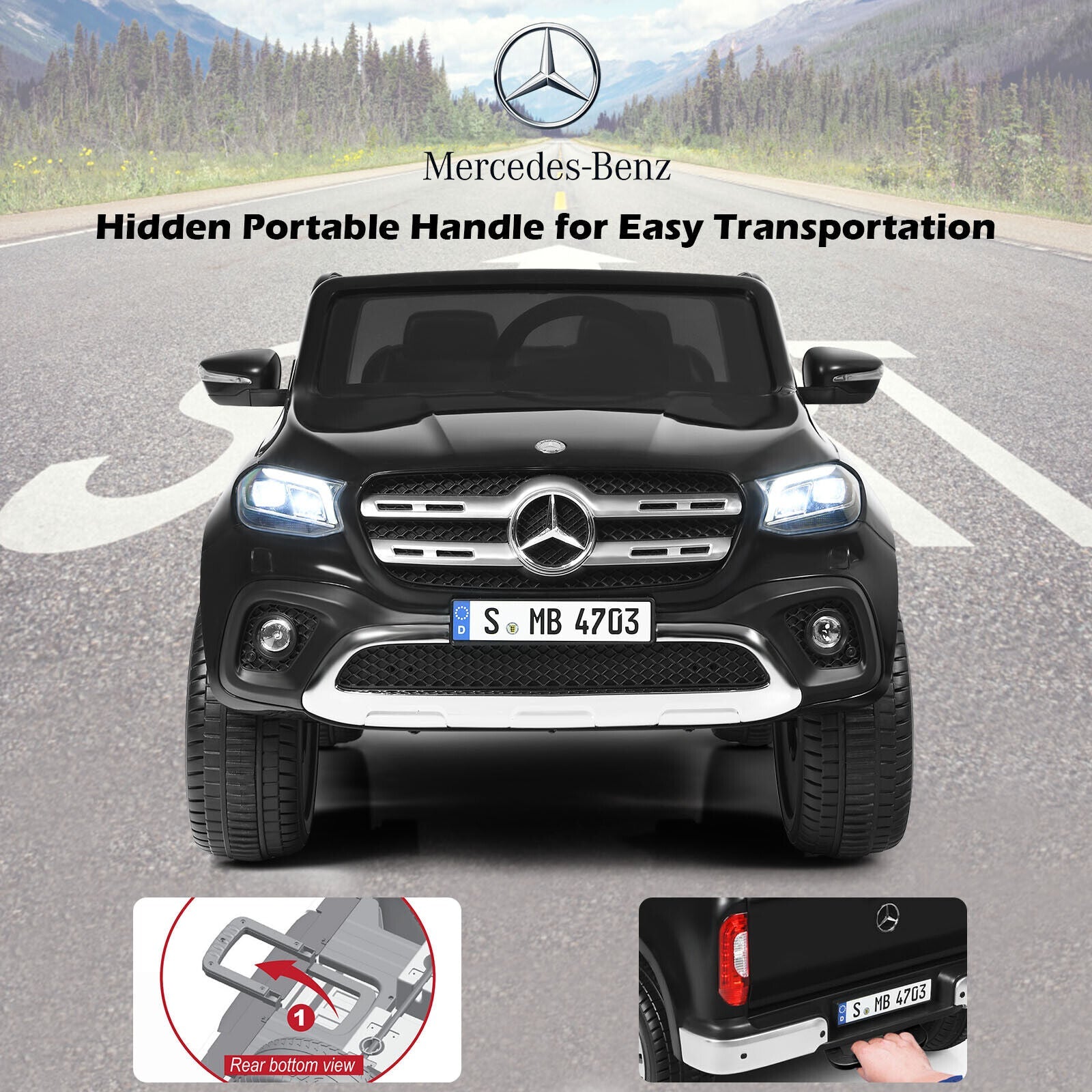 Licensed Mercedes Benz X Class RC 2-Seater Kids Ride On Car with Trunk - Black