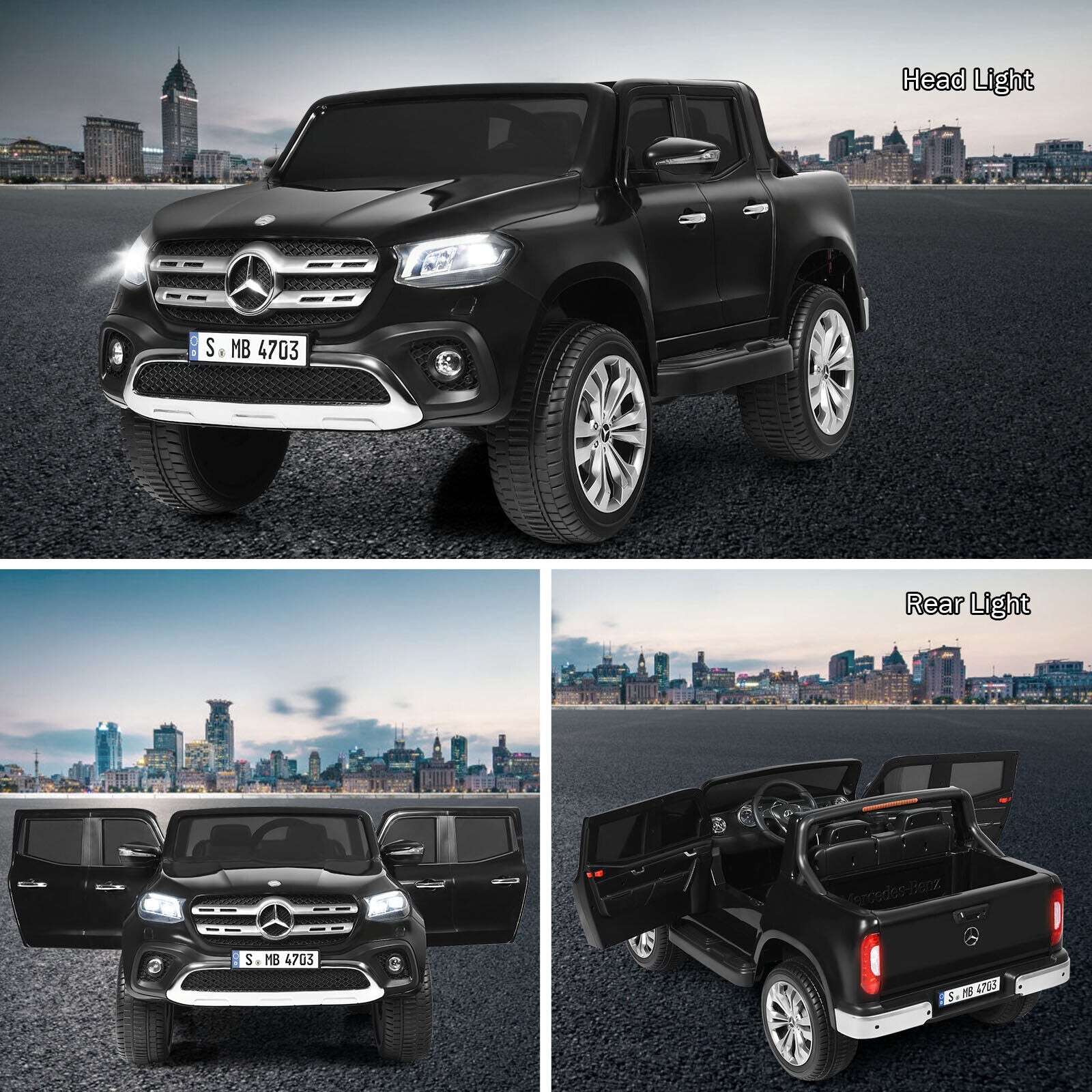 Licensed Mercedes Benz X Class RC 2-Seater Kids Ride On Car with Trunk - Black