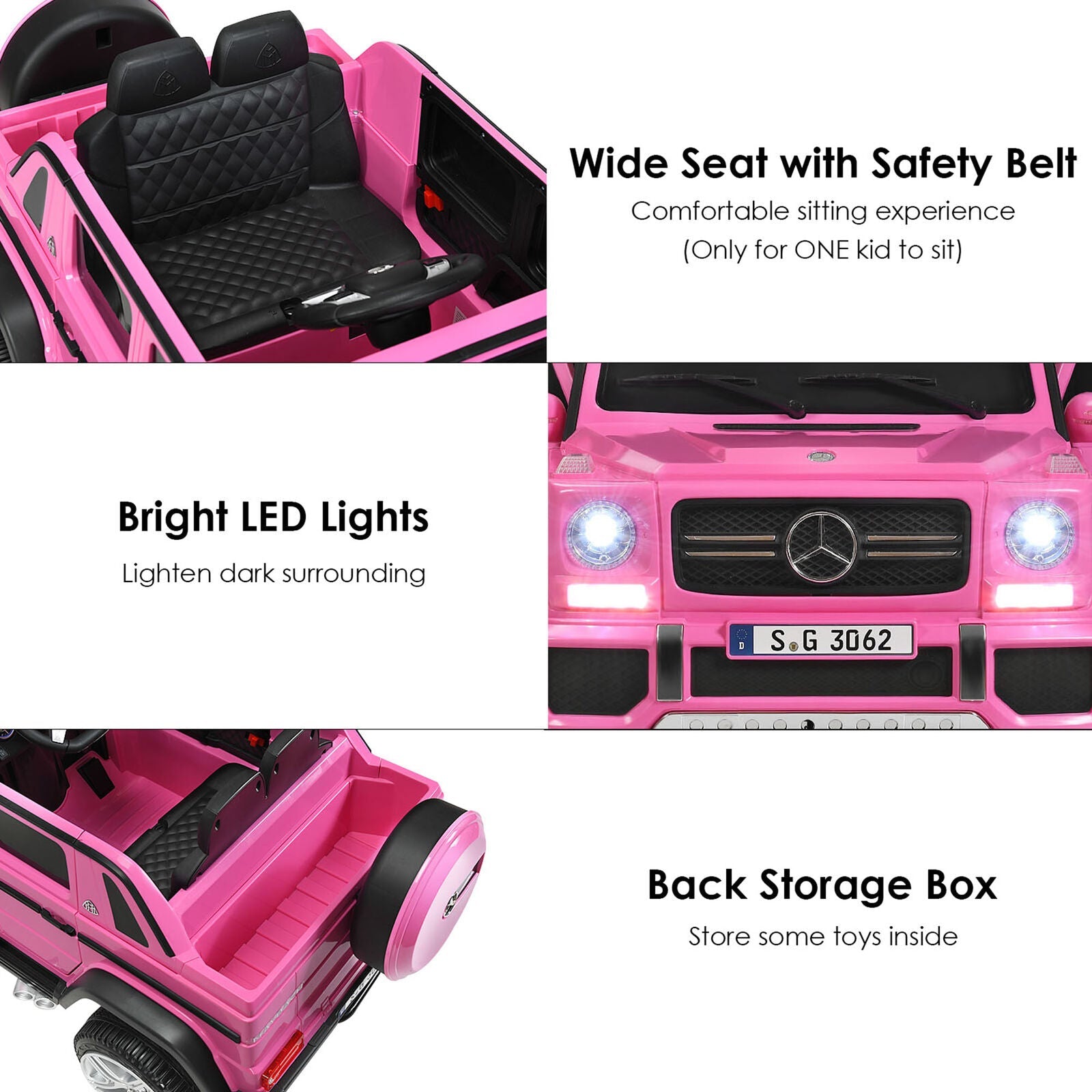 Licensed Pink Mercedes-Benz Kids Ride On Car with RC Control and Trunk