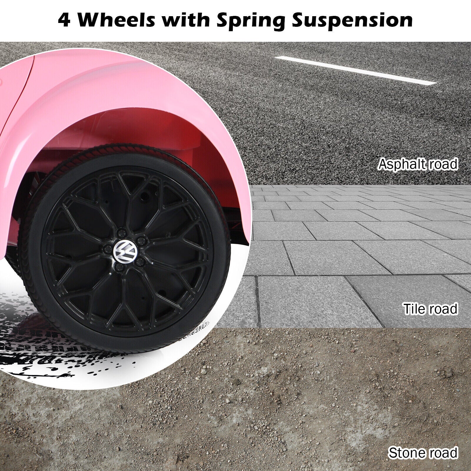 Licensed Pink Volkswagen Beetle Ride-On Car for Kids with Music and Remote Control - 12V