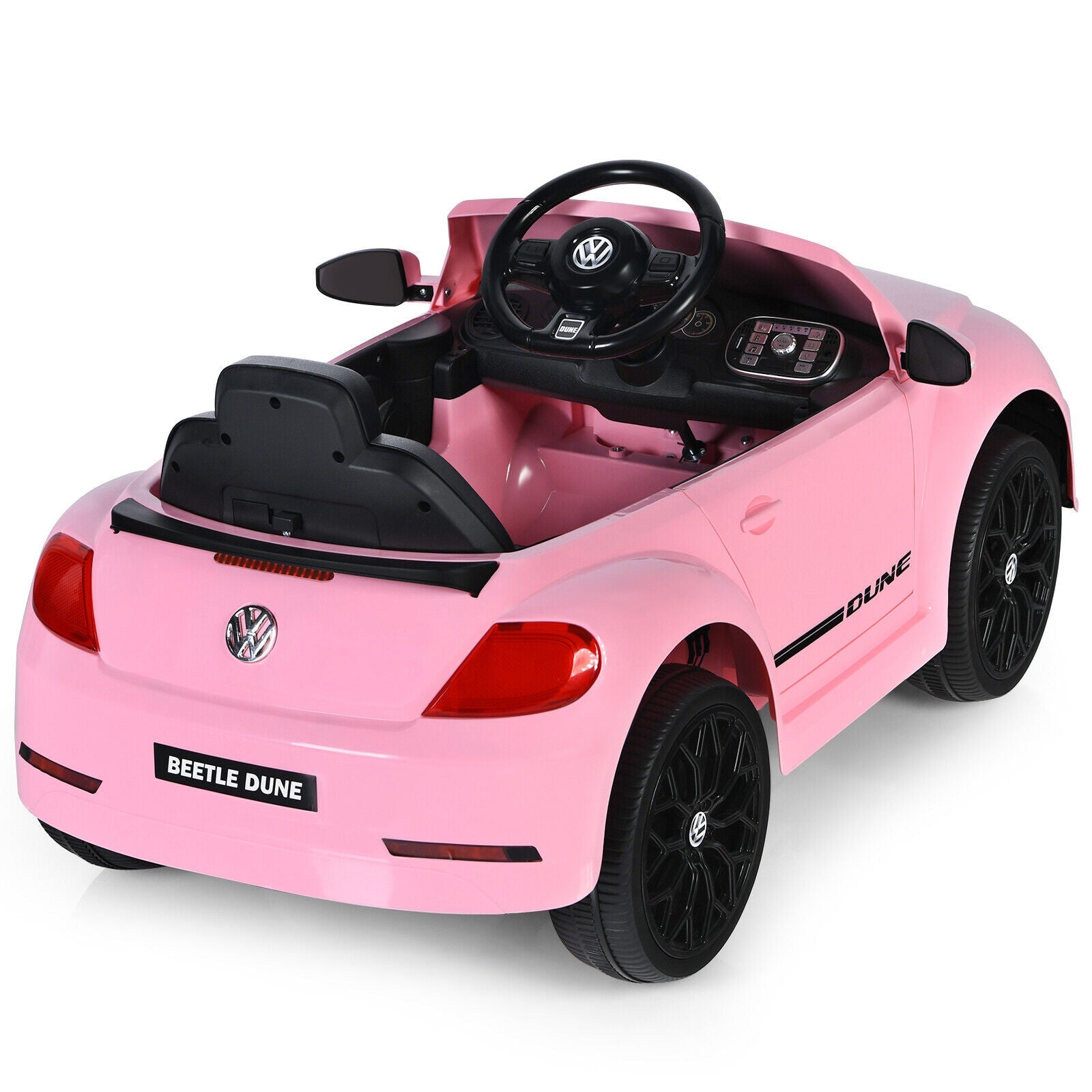 Licensed Pink Volkswagen Beetle Ride-On Car for Kids with Remote Control and Music - 12V