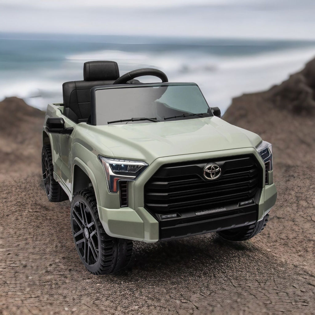 Licensed Toyota Tundra Olive 12V Kids Ride On Pickup Truck with 3 Speeds and Dual Motors