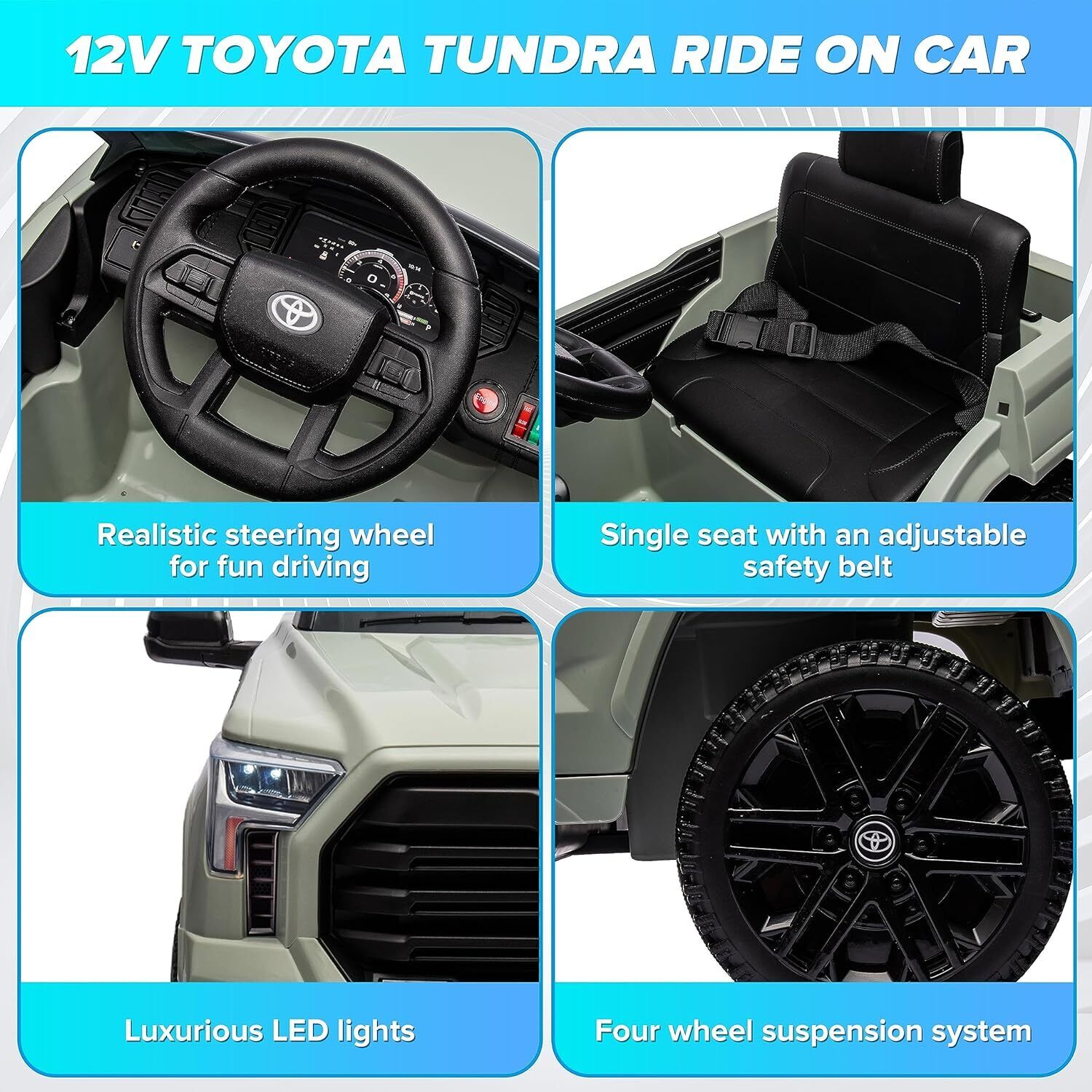Licensed Toyota Tundra Pickup 12V Battery Powered Ride-On Truck for Kids