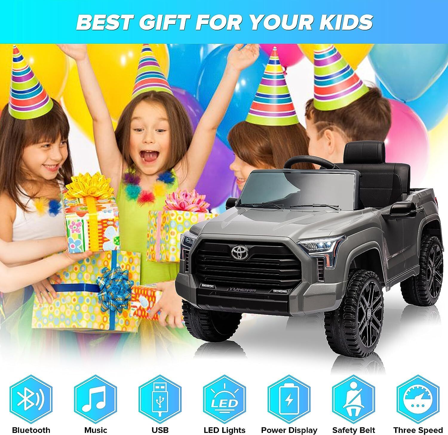 Licensed Toyota Tundra Pickup Electric Car for Kids - 12V 2-Seater Ride On Truck
