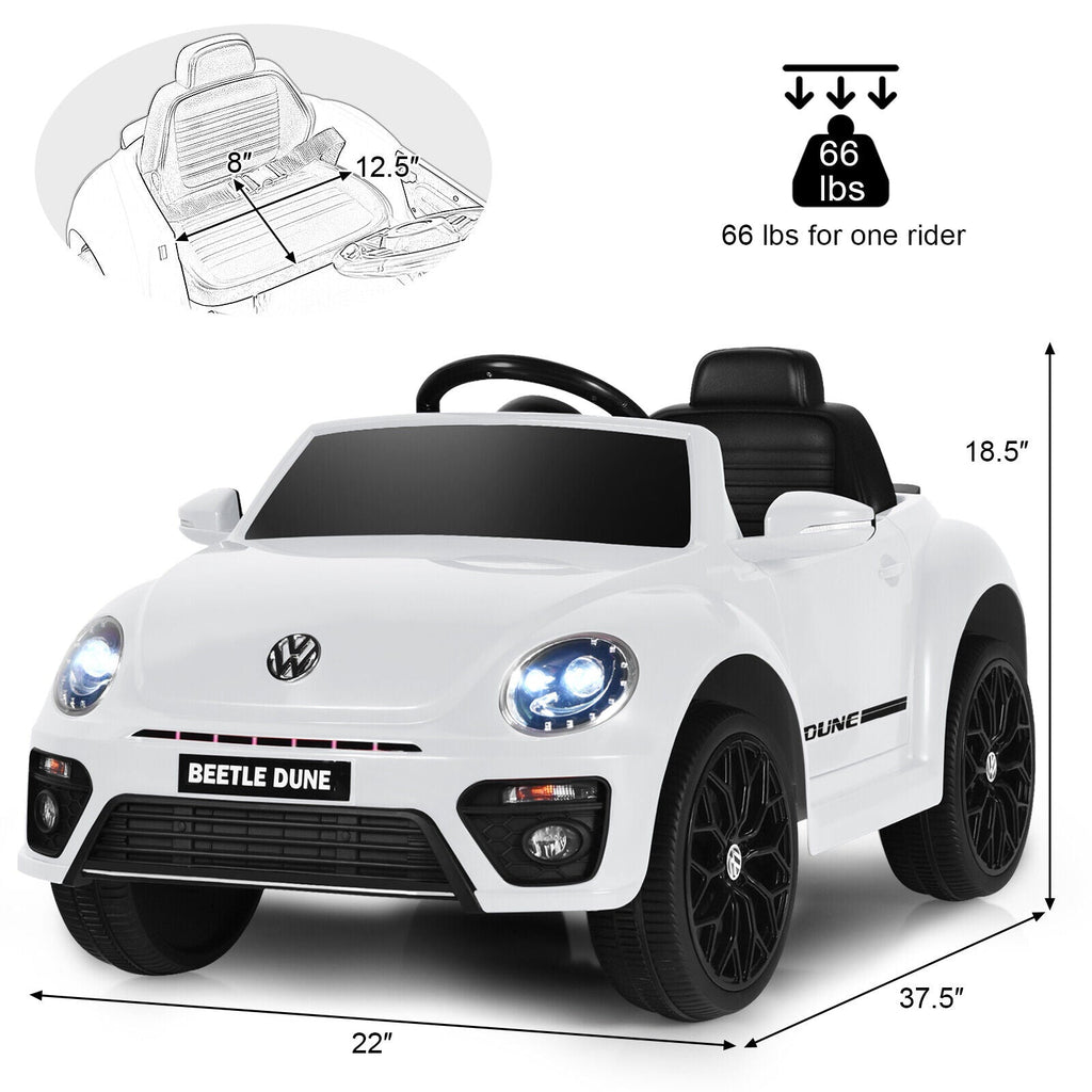 Licensed Volkswagen Beetle 12V Ride On Car for Kids with Music & Remote Control - White