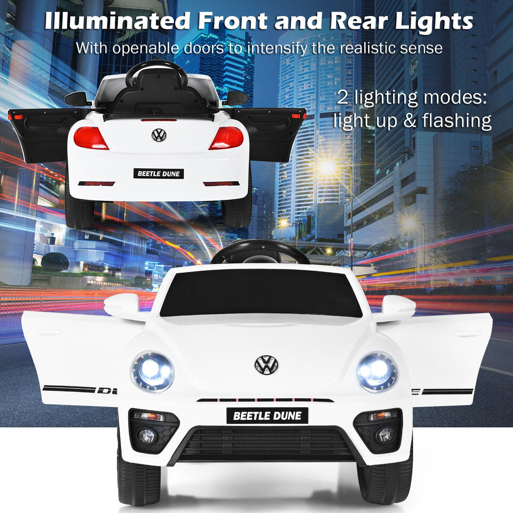 Licensed Volkswagen Beetle 12V Ride On Car for Kids with Remote Control and Music - White