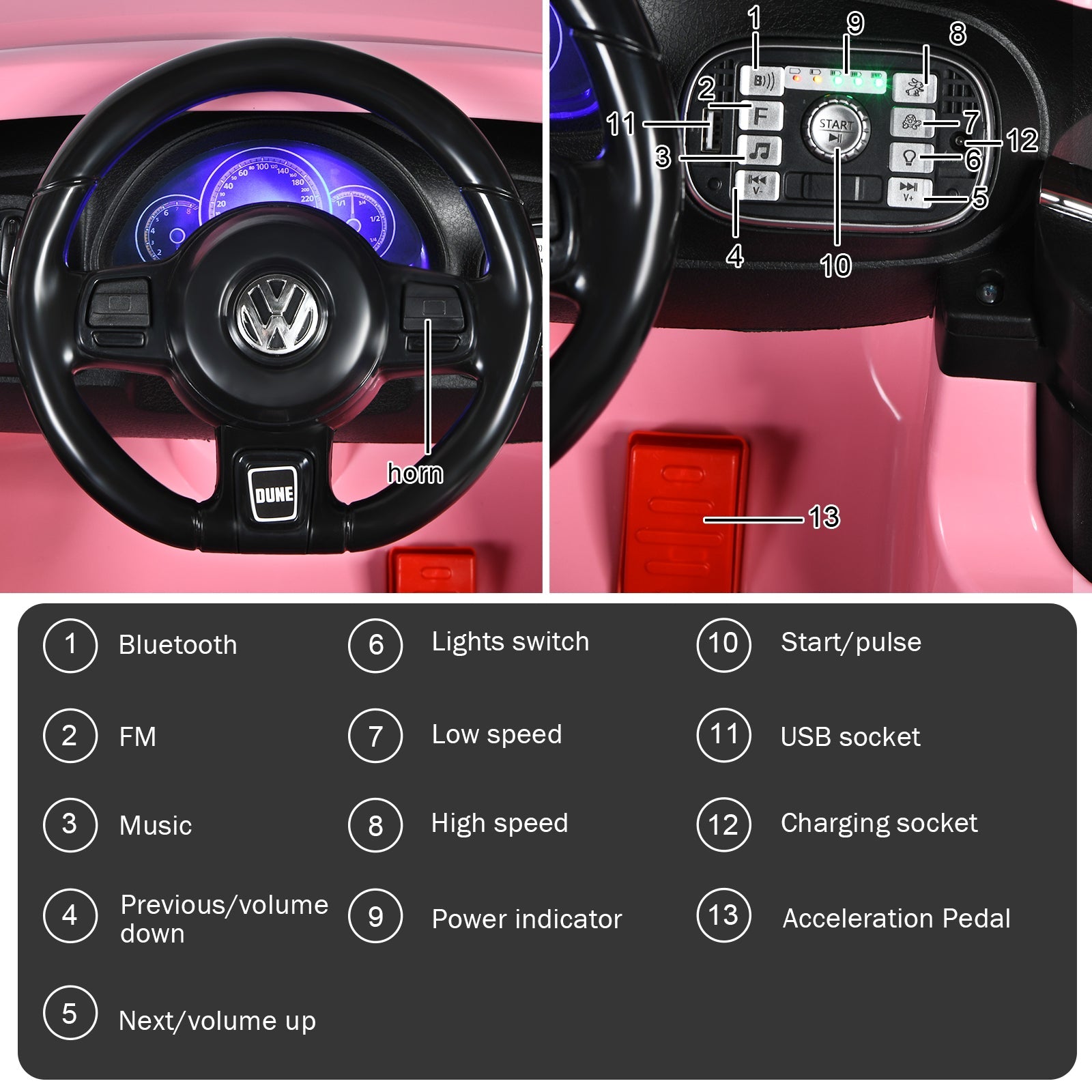 Licensed Volkswagen Beetle 12V Ride On Car with Remote Control and Music for Kids