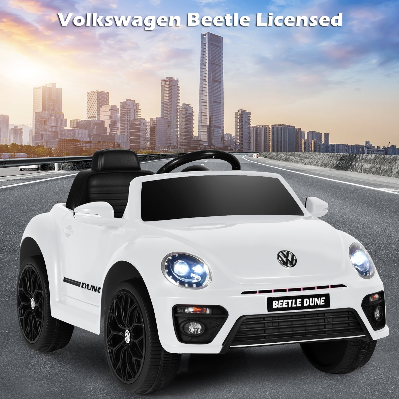 Licensed Volkswagen Beetle 12V Ride On Car with Remote Control and Music for Kids