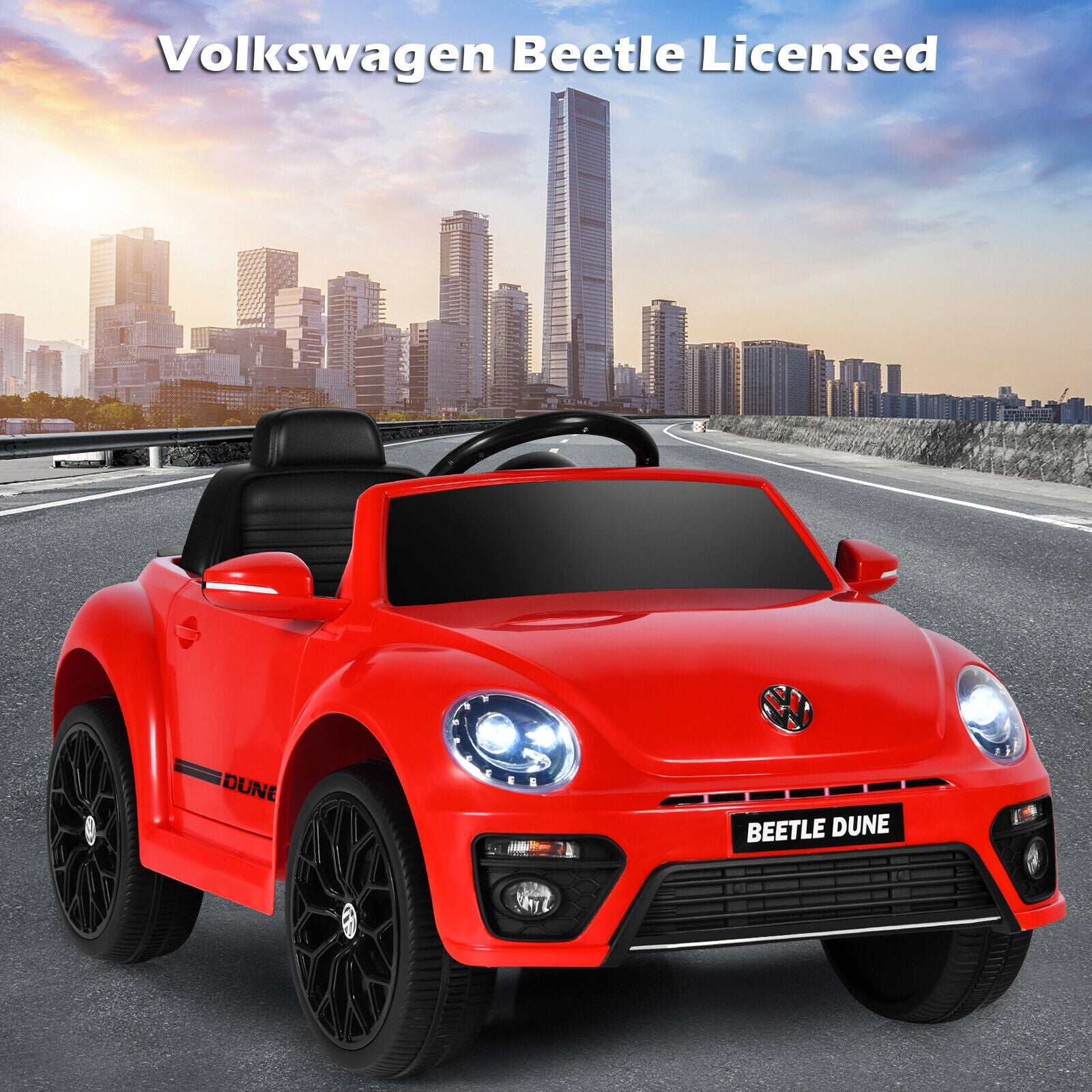 Licensed Volkswagen Beetle 12V Ride-On Car with Remote Control and Music - Red