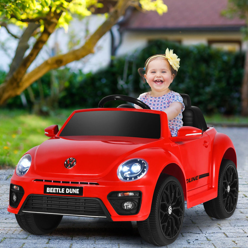 Licensed Volkswagen Beetle 12V Ride-On Car with Remote Control and Music - Red