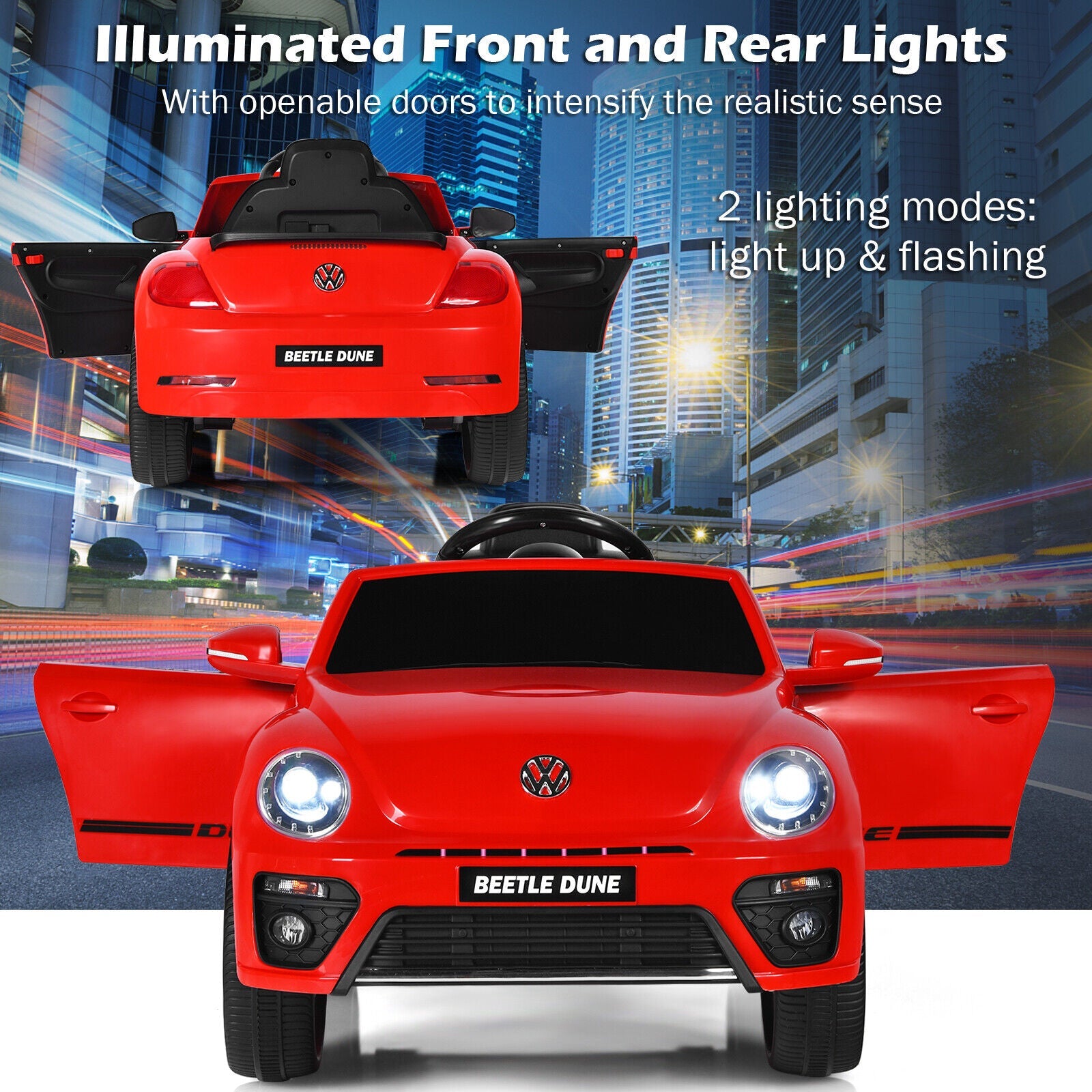 Licensed Volkswagen Beetle 12V Ride-On Car with Remote Control and Music - Red