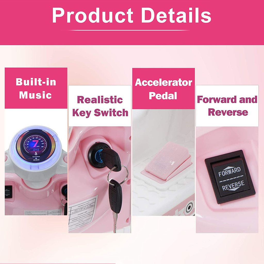 Light Pink Motorcycle Toy Trunk with Key Switch - Perfect for Boys & Girls