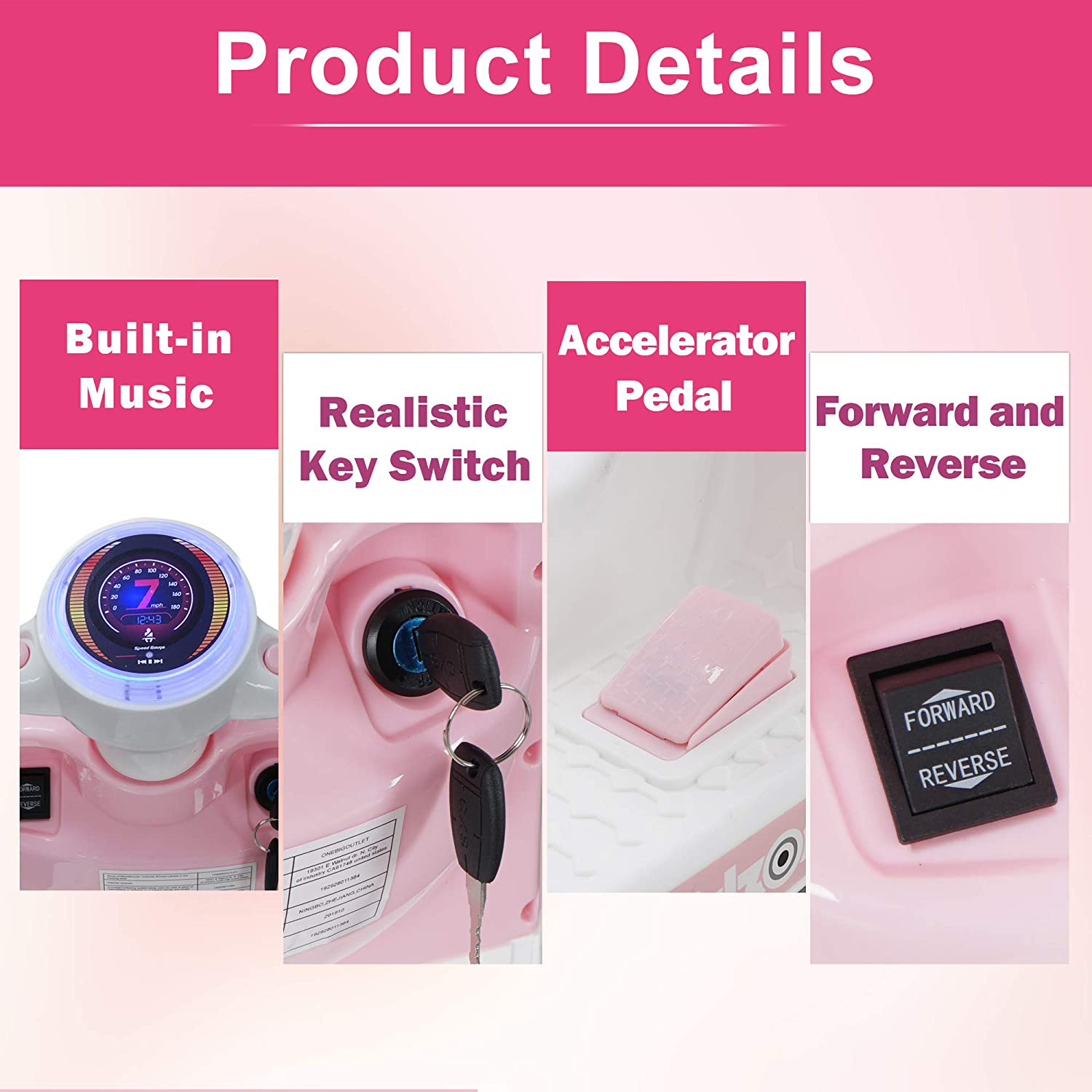 Light Pink Motorcycle Toy Trunk with Key Switch - Perfect for Boys & Girls