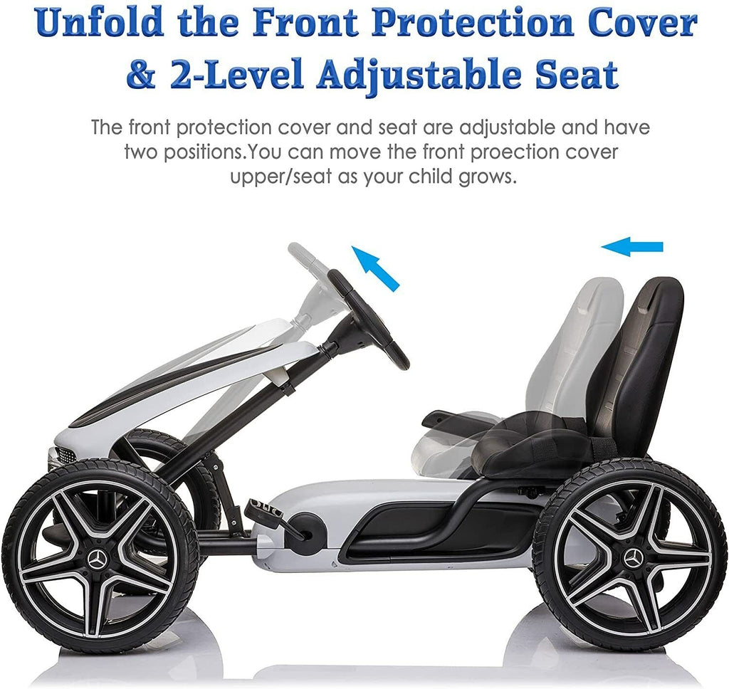 LUCKYERMORE Kids Pedal Go Kart Benz Racer Quad with Adjustable Seat for Outdoor Fun