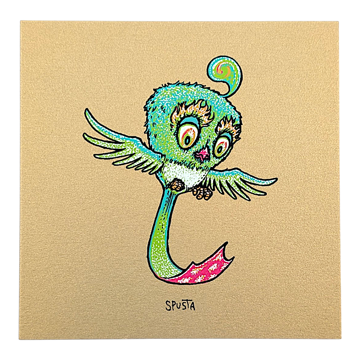 Marq Spusta Baby Blissed Out Bird (Antique Gold) Micro Print