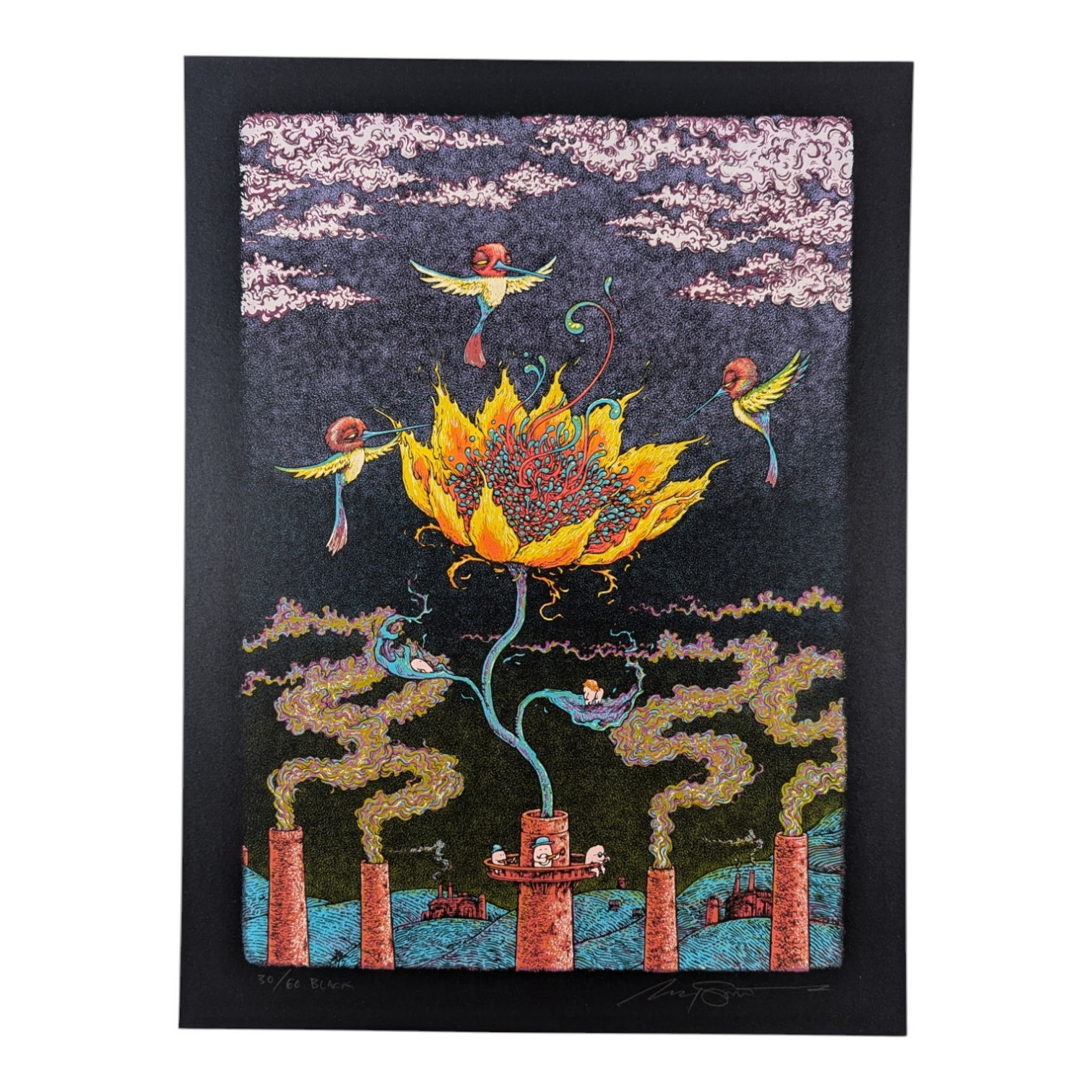 Marq Spusta "Flower From a Smokestack (Black)" Print