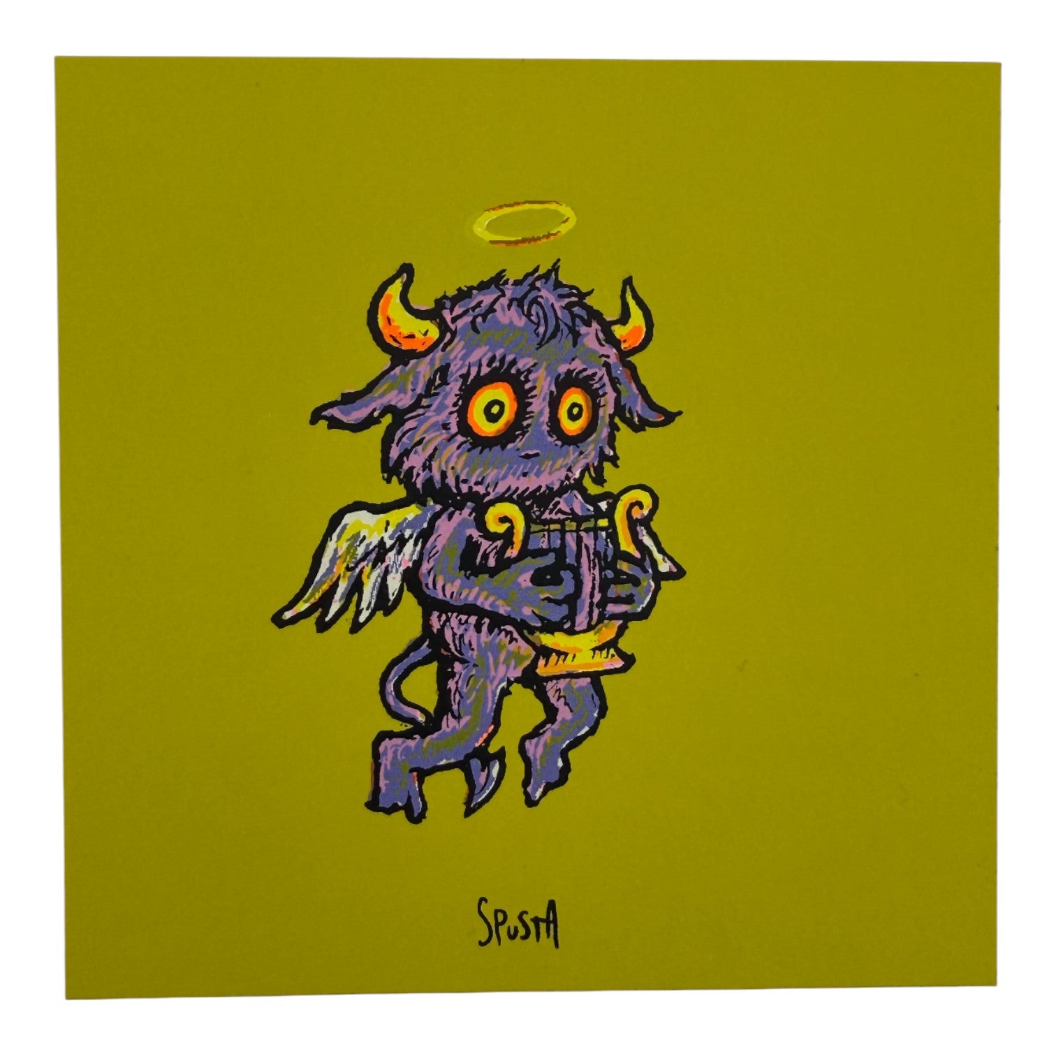 Marq Spusta "Harp Angel" (Chartreuse) Micro Print