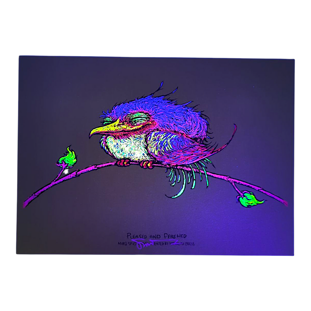 Marq Spusta "Pleased and Perched" (Sticky Yellow/Green) Mini Print