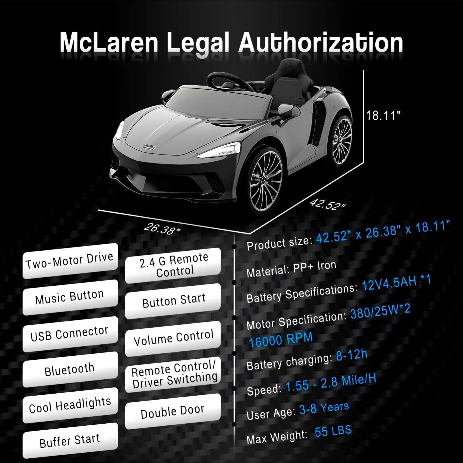 McLaren Ride On Car for Kids: 12V Electric with Remote Control