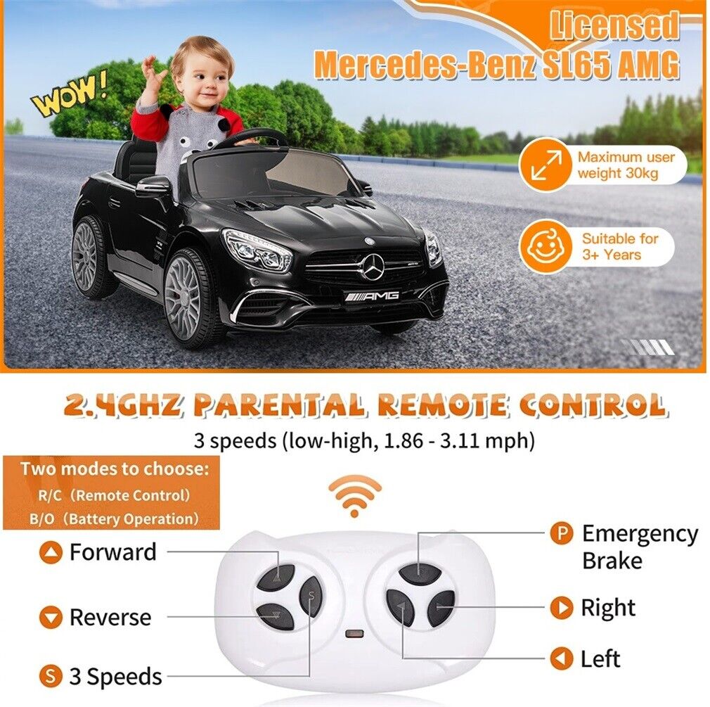 Mercedes-Benz AMG SL65 Licensed 12V Electric Ride-On Car with RC, MP3, and LED Lights for Kids