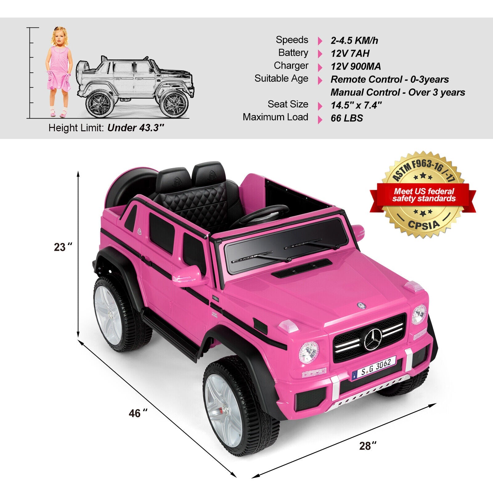 Mercedes-Benz Electric Ride On Car for Kids - 3 Speeds, LED Lights, Bluetooth, and Remote Control