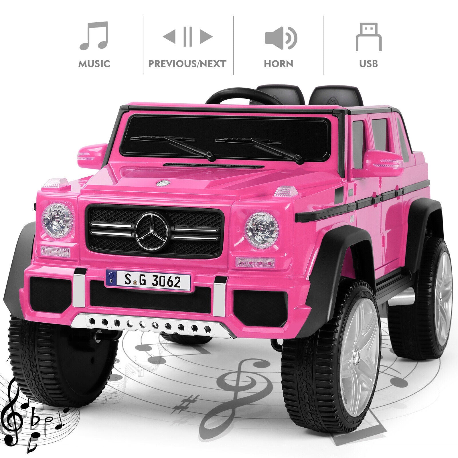 Mercedes-Benz Electric Ride On Car for Kids - 3 Speeds, LED Lights, Bluetooth, and Remote Control