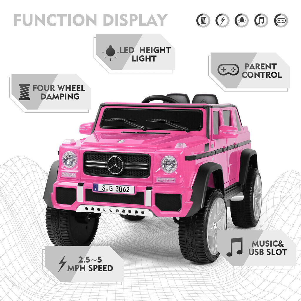 Mercedes-Benz Electric Ride-On Car for Kids with 3 Speeds, LED Lights, and RC Control - Pink