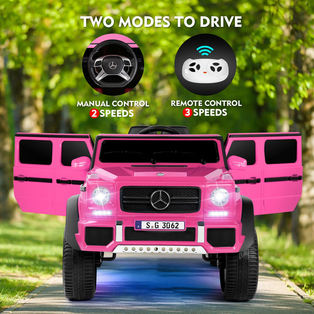 Mercedes-Benz Electric Ride-On Car for Kids with 3 Speeds, LED Lights, and RC Control - Pink
