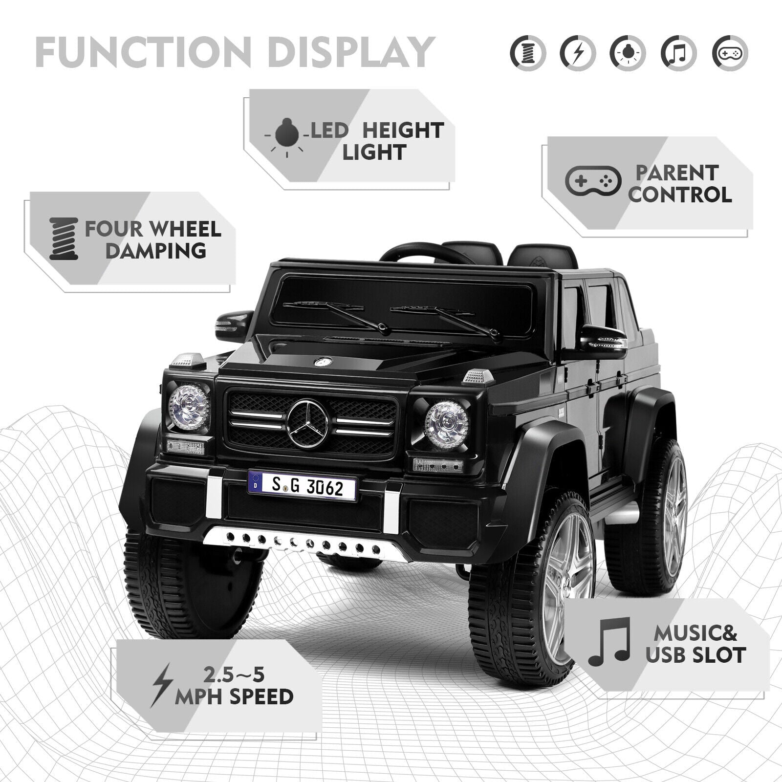 Mercedes-Benz Electric Ride-On Car for Kids with Lights, Music, and Remote Control - 12V