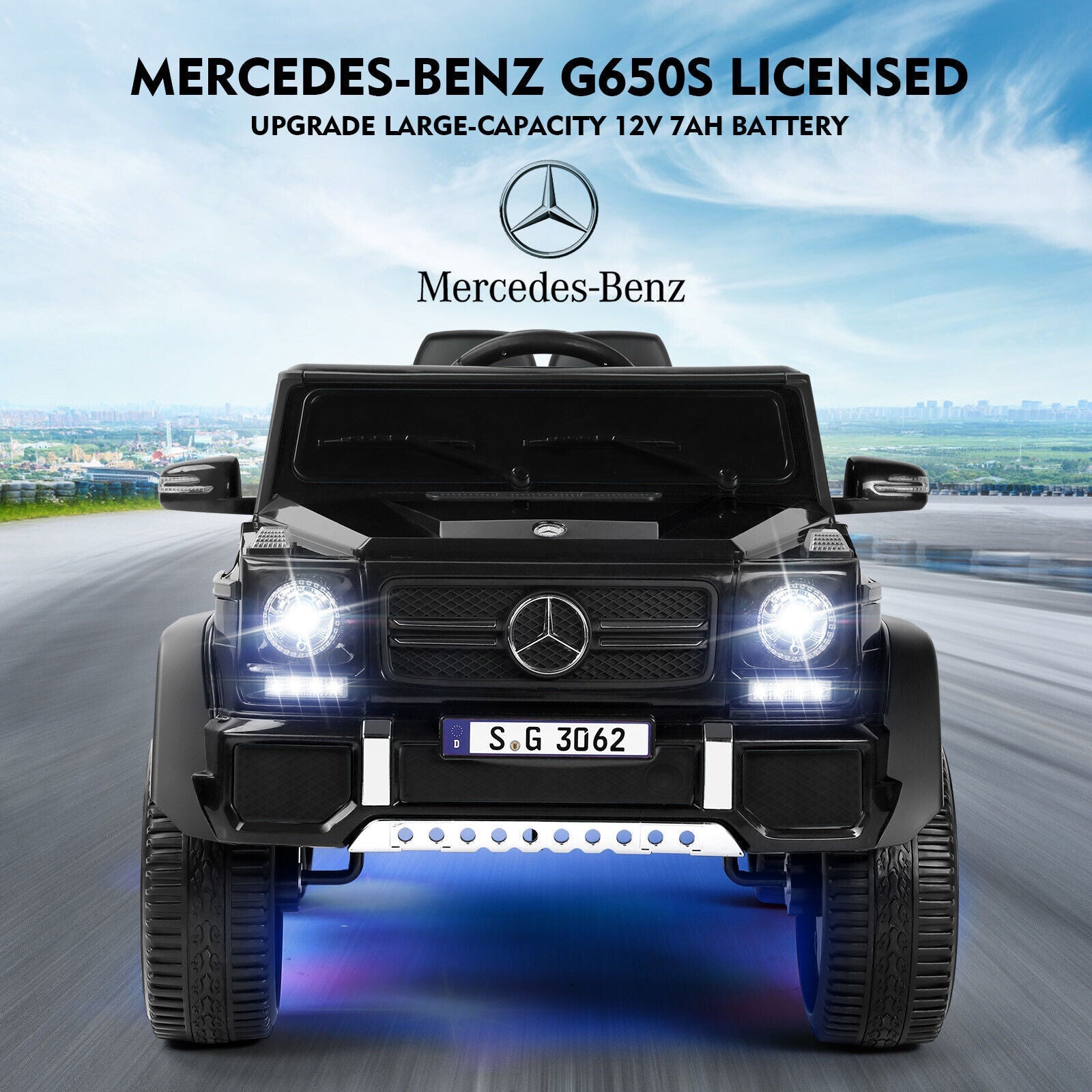 Mercedes-Benz Electric Ride-On Car for Kids with 3 Speeds, LED Lights, and Remote Control - Black