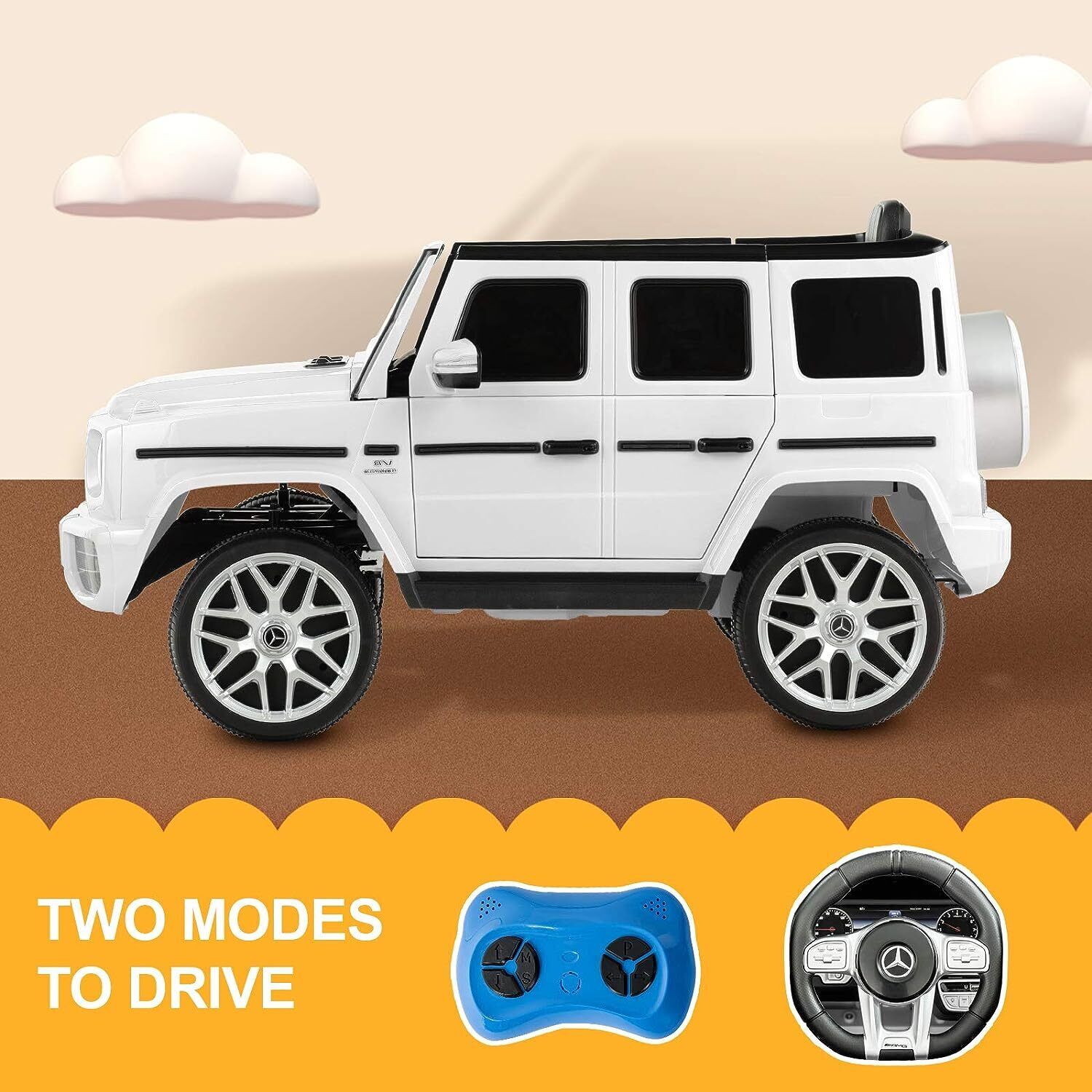 Mercedes-Benz G63 Kids Ride On Car AMG with Music, LED Lights, and AUX - 12V, White