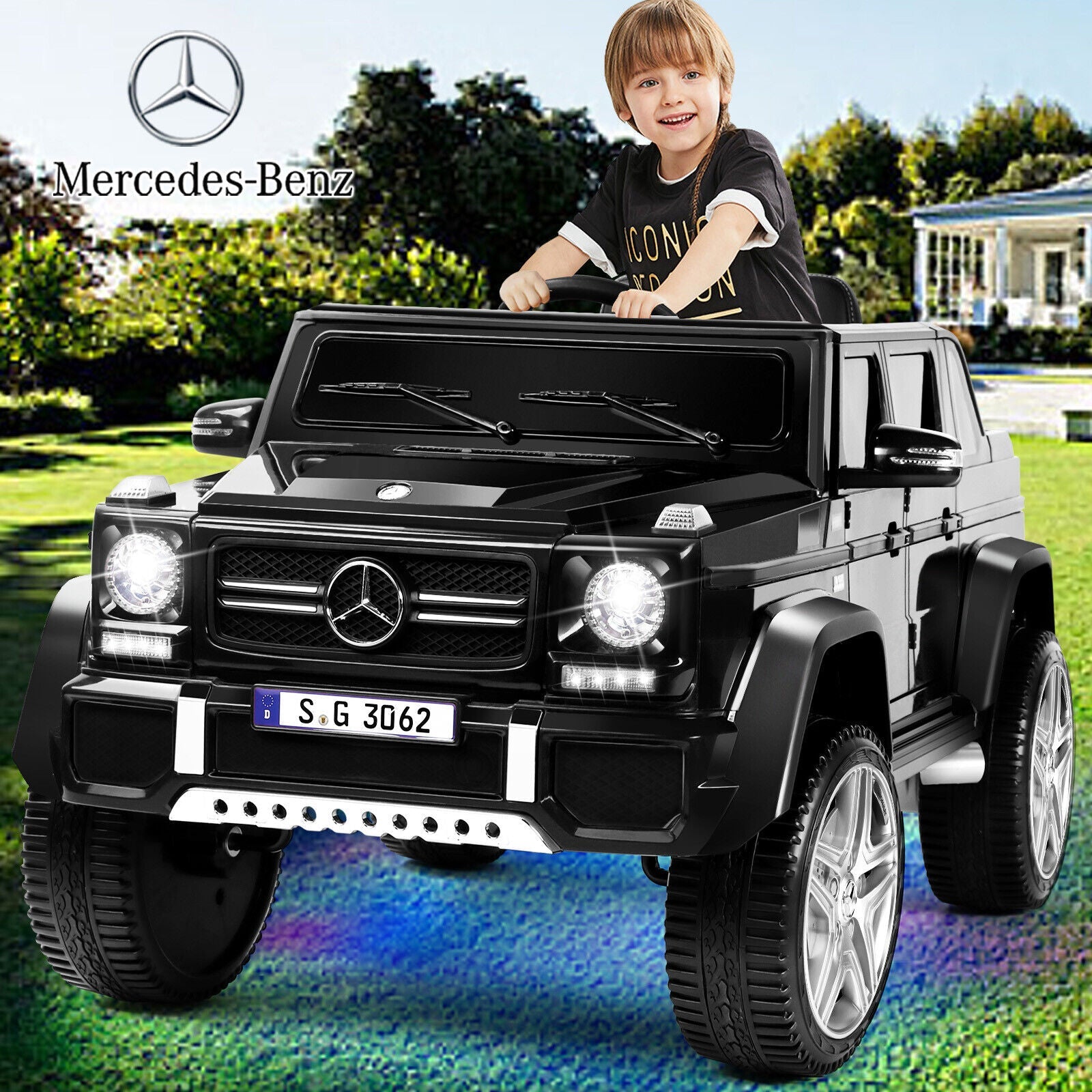 Mercedes-Benz Kids Ride-On Car with 3 Speeds, LED Lights, Music, and Remote Control - 12V Battery Powered
