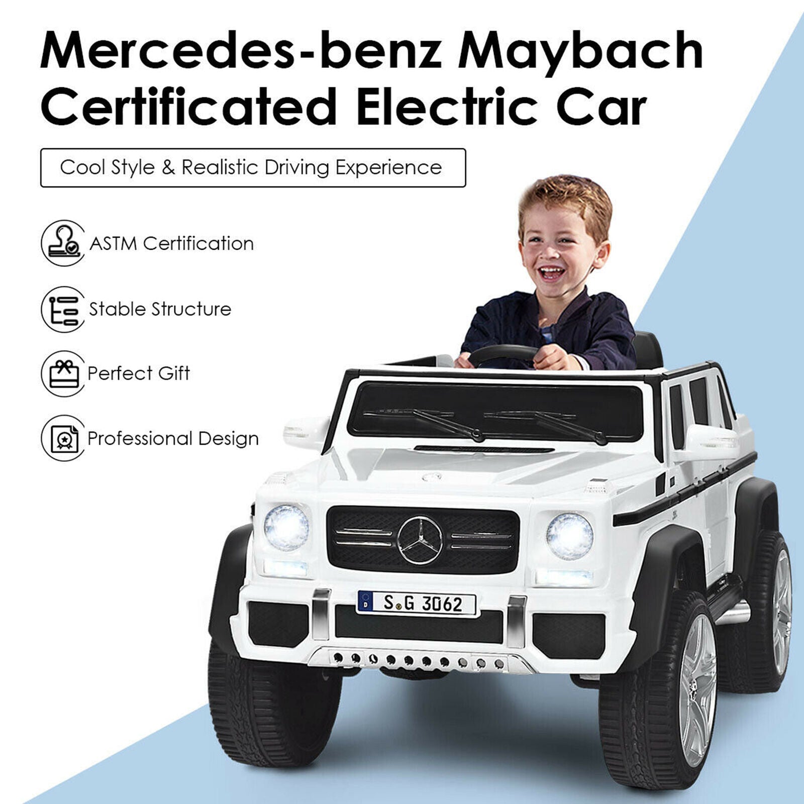 Mercedes-Benz Kids Ride On Car with RC Control and Trunk - 12V White
