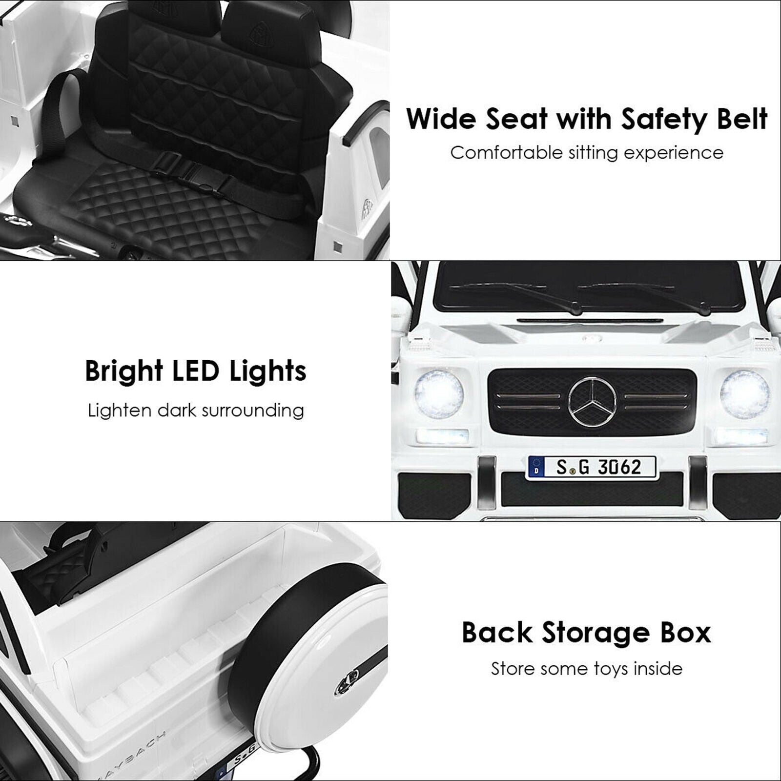 Mercedes-Benz Kids Ride On Car with RC Control and Trunk - 12V White