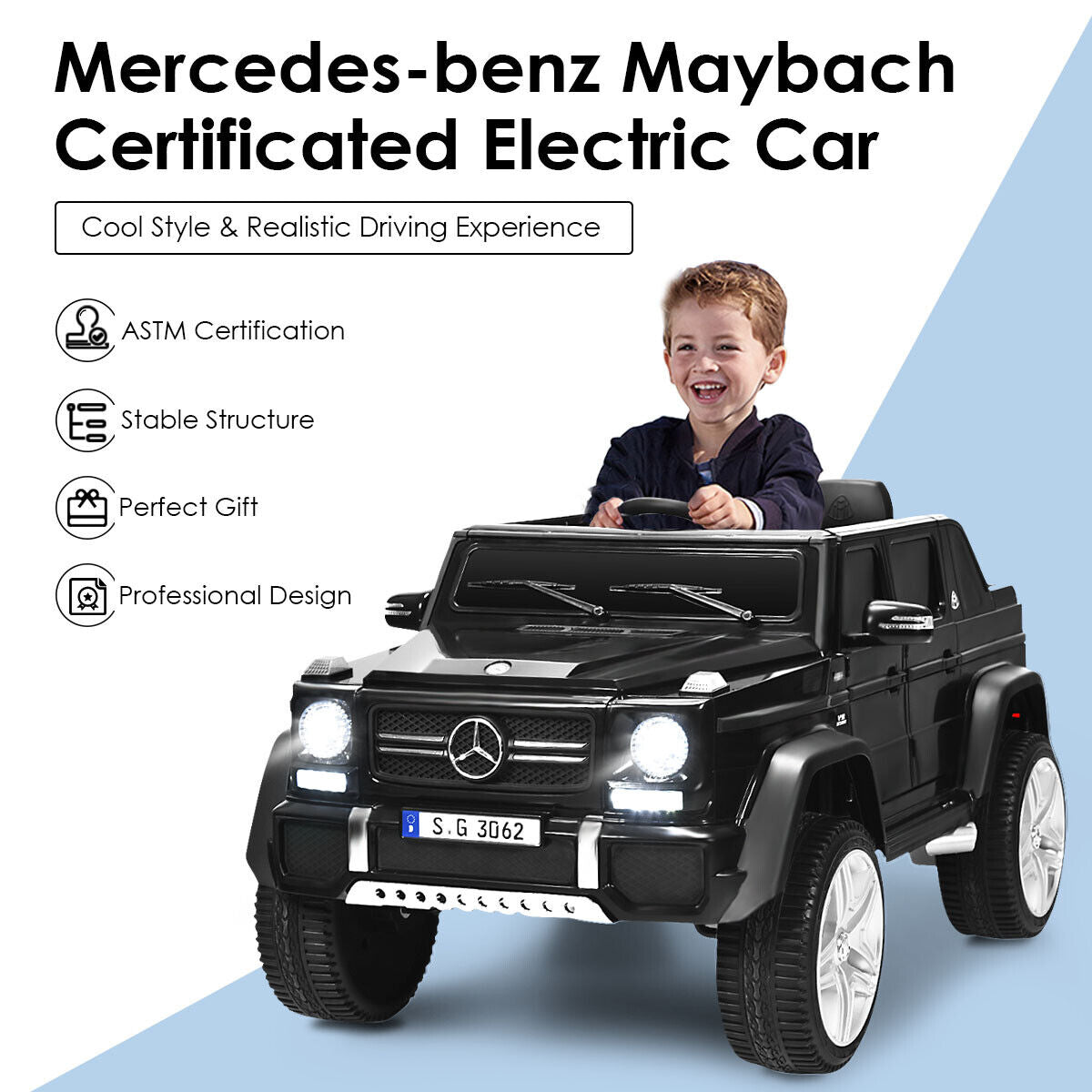 Mercedes-Benz Licensed 12V Kids Ride On Car with RC Control and Trunk in Black