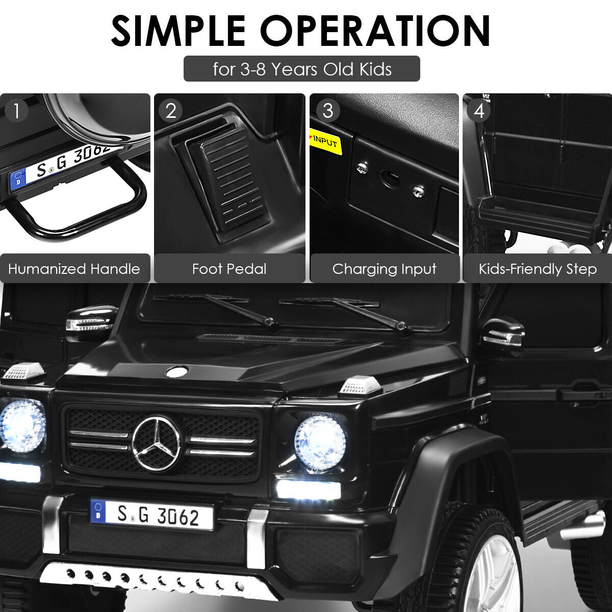 Mercedes-Benz Licensed 12V Kids Ride On Car with RC Control and Trunk in Black