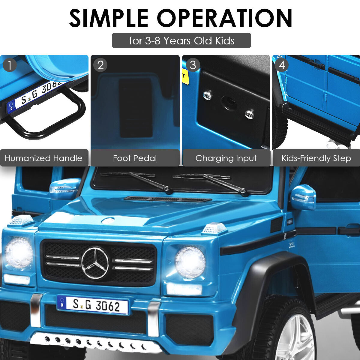 Mercedes-Benz Licensed 12V Kids Ride On Car with RC Control and Trunk in Navy