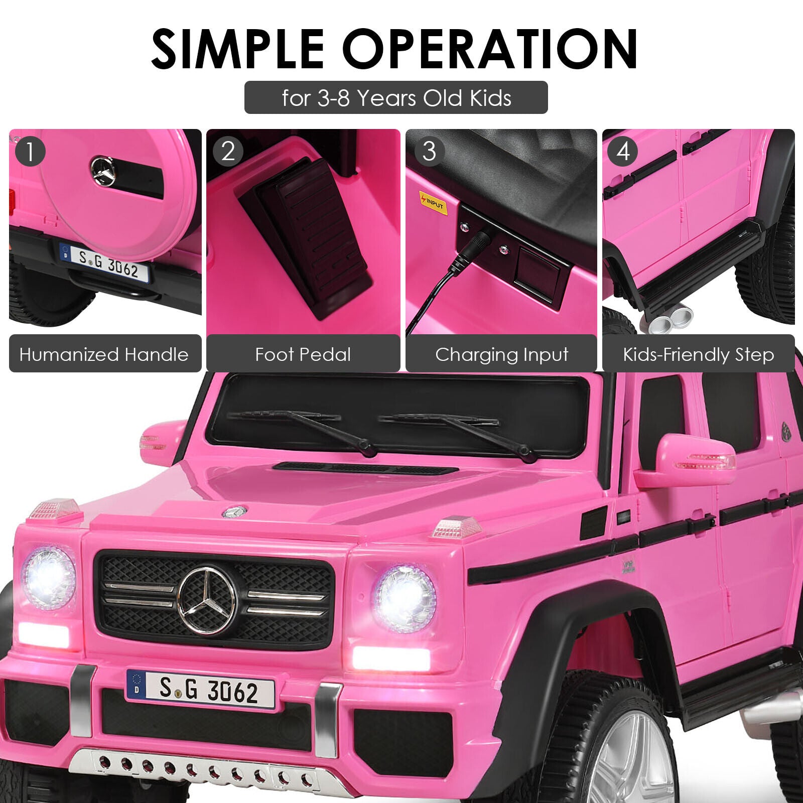 Mercedes-Benz Licensed 12V Pink Ride On Car for Kids with RC Control and Trunk