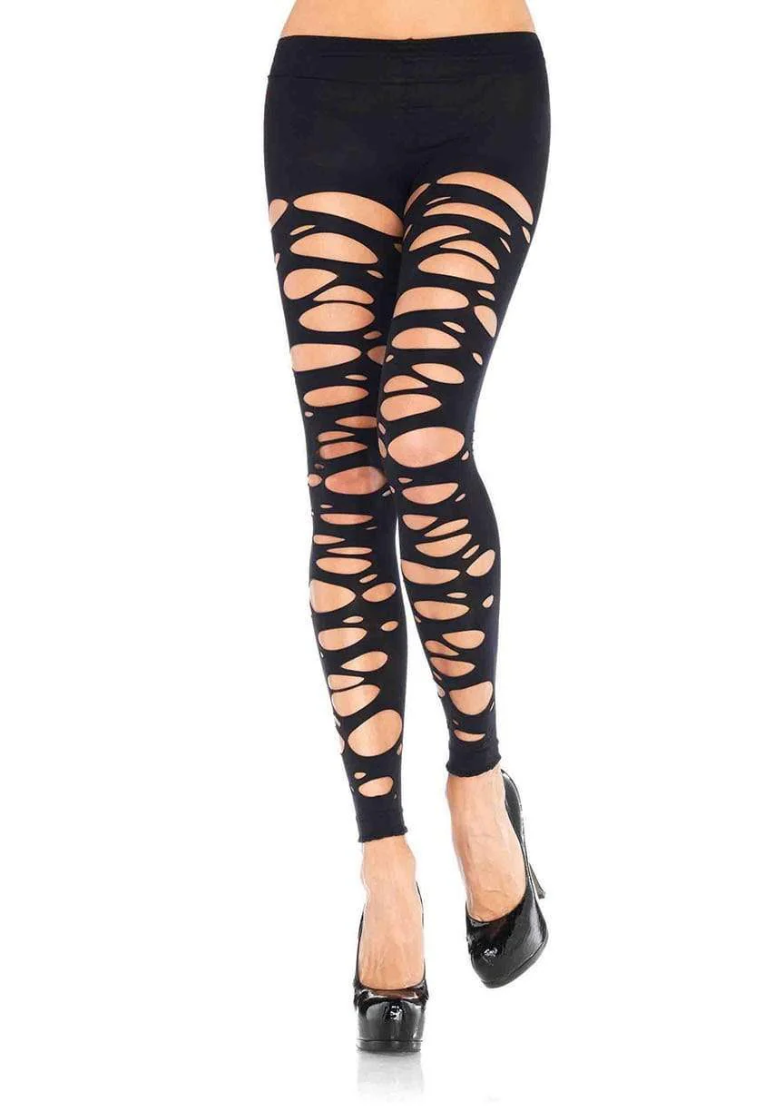 Tattered Footless Tights Black (OS)