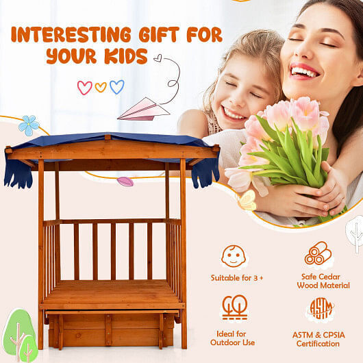 Natural Wooden Retractable Sandbox for Kids with Cover and Wheels