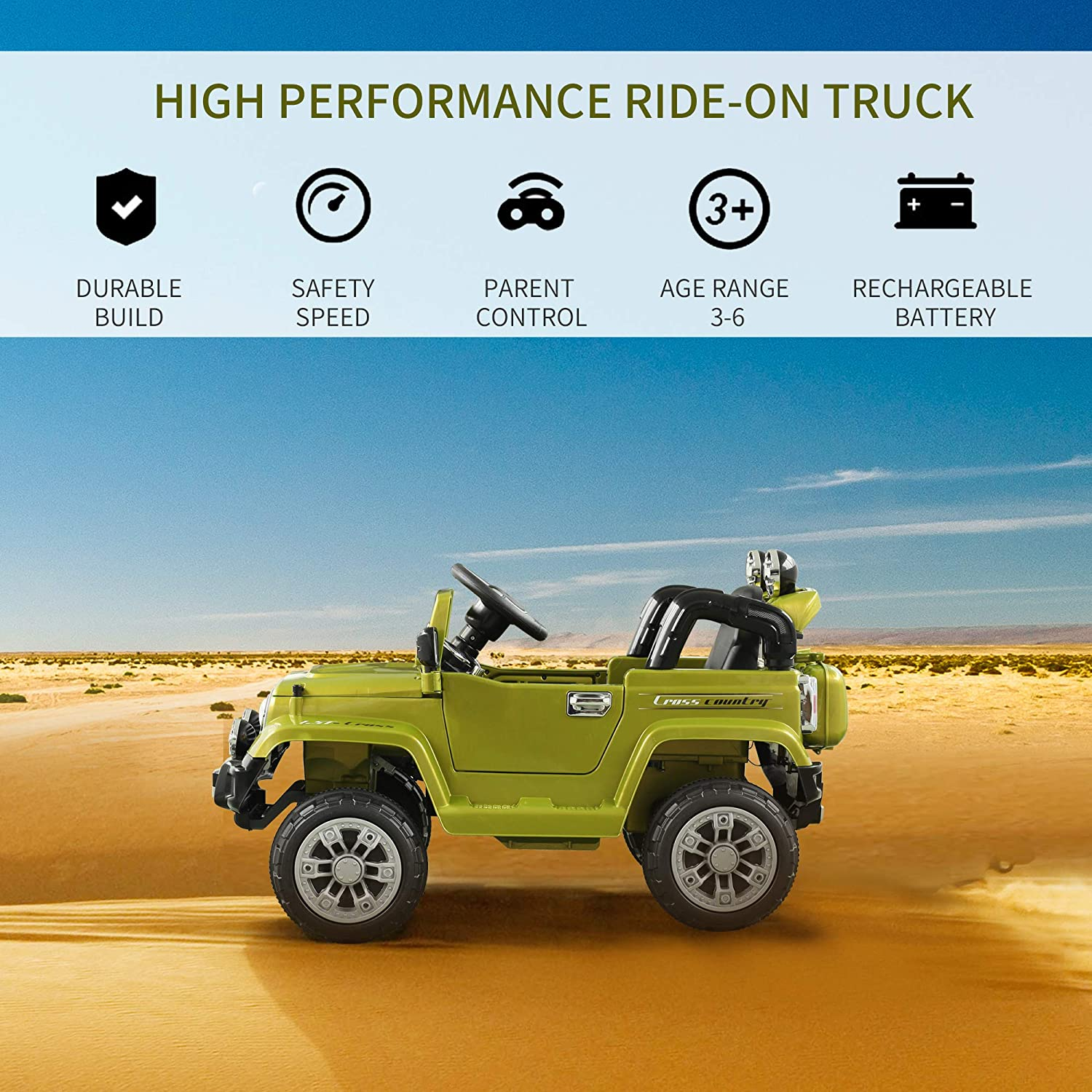 Off-Road Truck Ride-On Car with MP3, Horn, Steering Wheel, and Remote Control for Kids