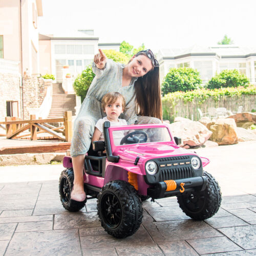 Parent-Child Ride On Truck Car with Remote Control, Music, and LED Lights - 12V 10AH, Pink