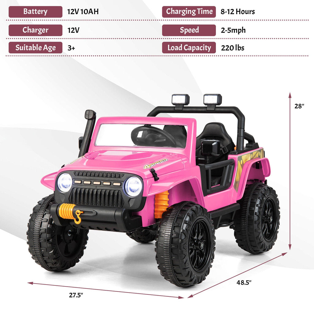 Parent-Child Ride On Truck Car with Remote Control, Music, and LED Lights - 12V 10AH, Pink