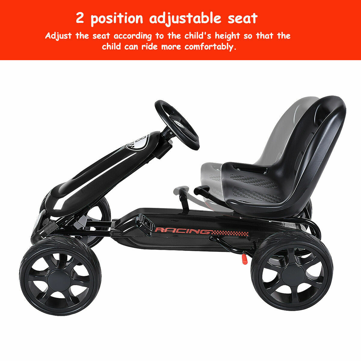 Pedal-Powered Go Kart for Kids - 4 Wheel Racer Stealth - Perfect Christmas Gift
