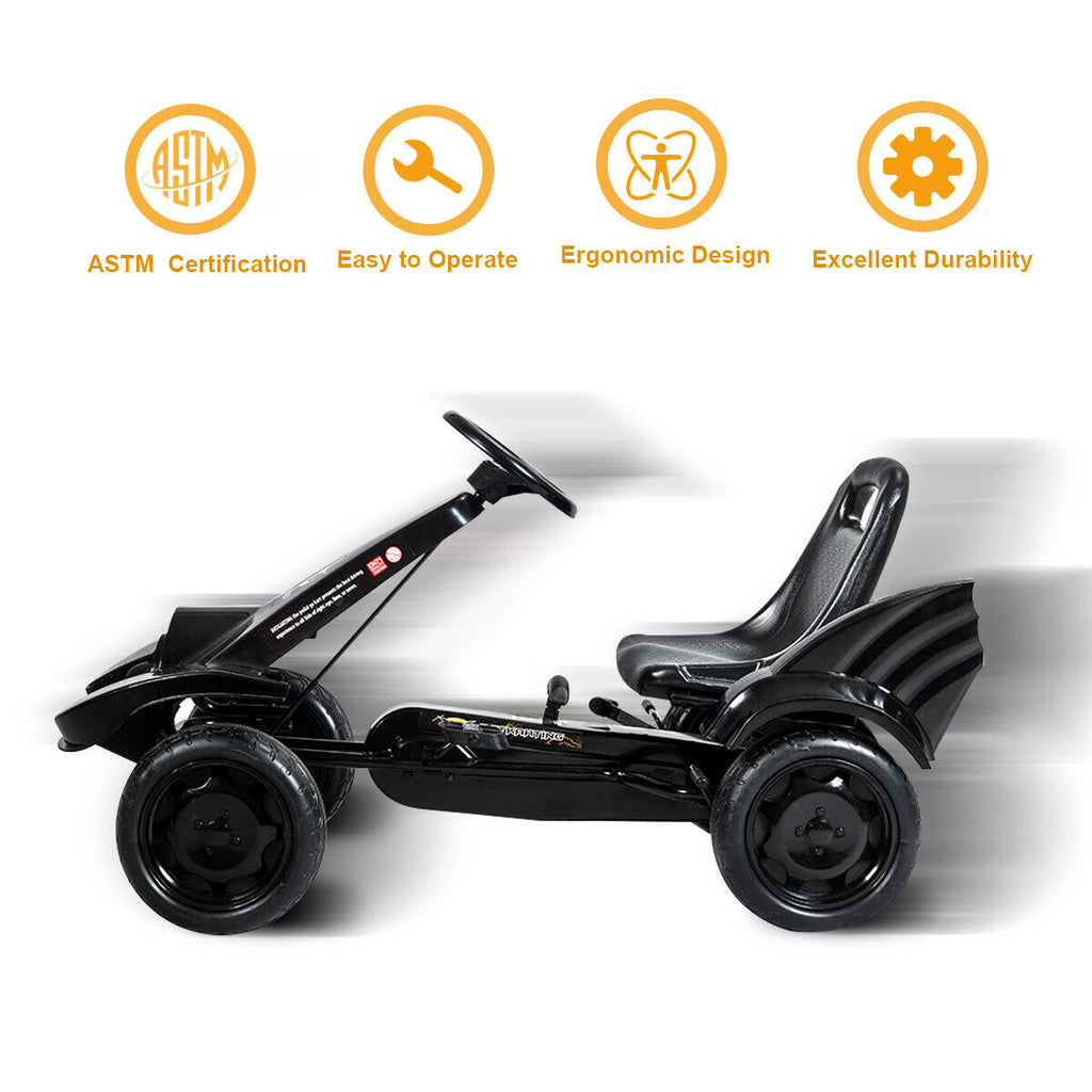 Pedal Powered Go Kart for Kids with Clutch & Hand Brake - 4 Wheel Racer Toy