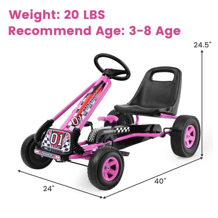Pedal-Powered Kids Go Kart Racer Car Toy with 4 Wheels - Metal Construction for Endless Fun!