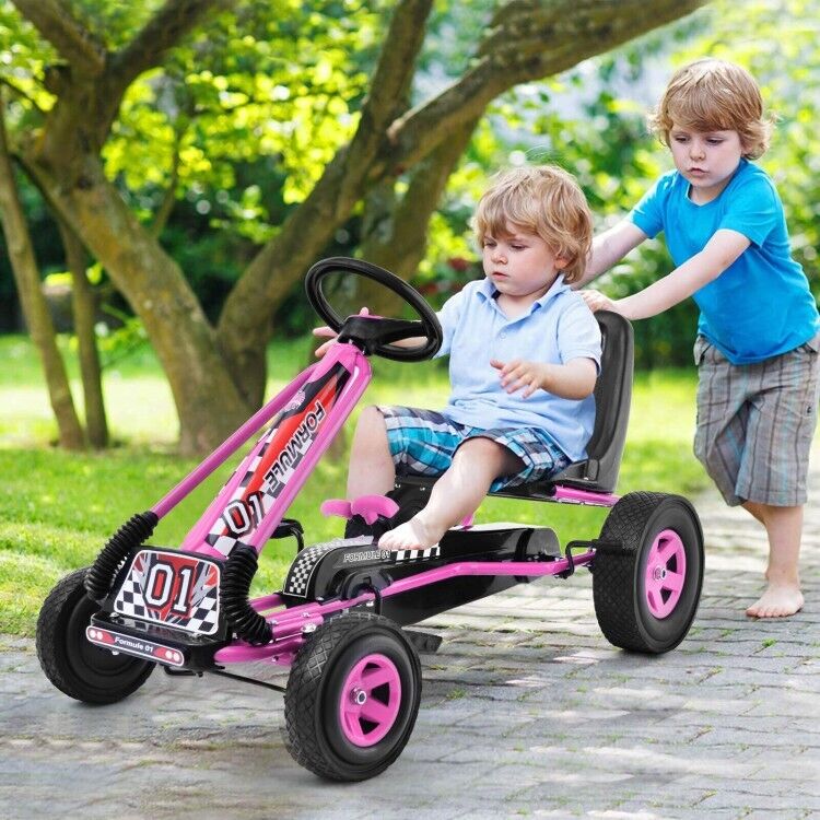 Pedal-Powered Kids Go Kart Racer Car Toy with 4 Wheels - Metal Construction for Endless Fun!