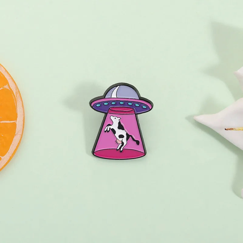 Moo-nlight Abduction Enamel Pin