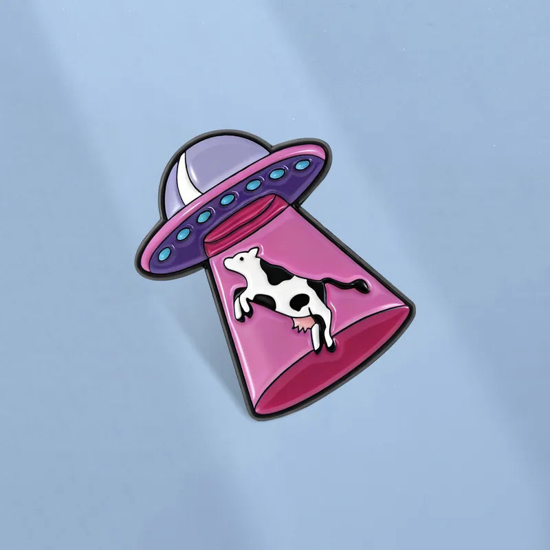 Moo-nlight Abduction Enamel Pin