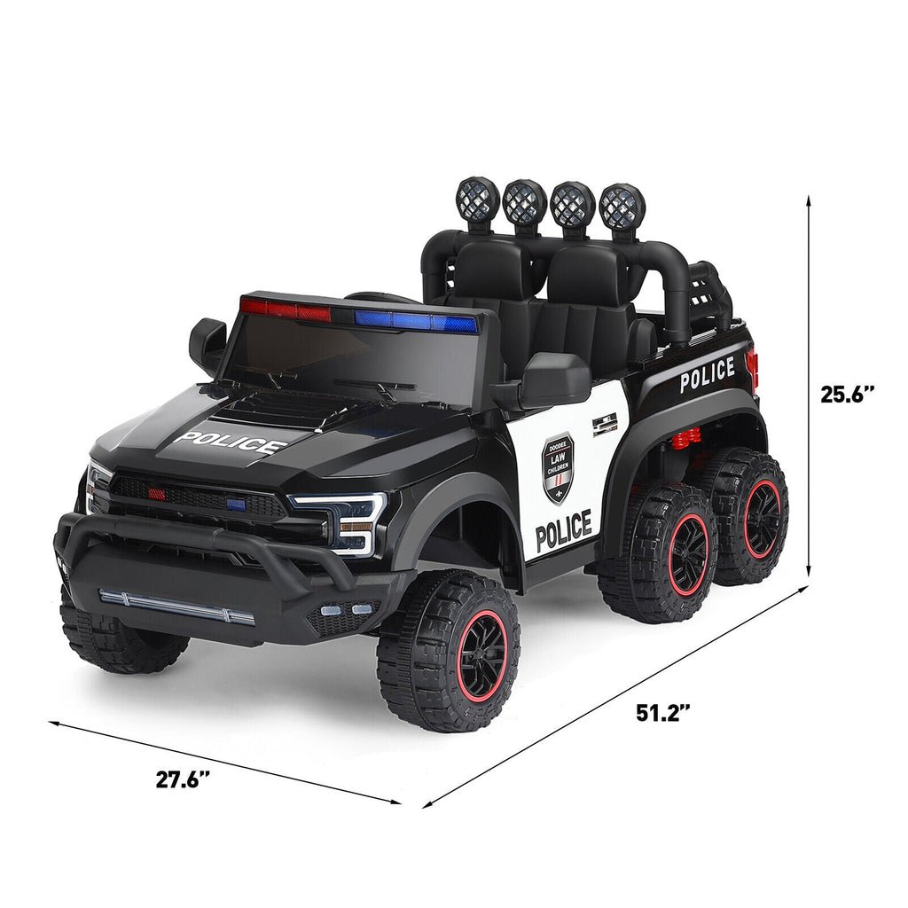 Interactive 12V Police Car Ride-On with RC, LED Lights, and Intercom - 6 Wheel Truck for Kids